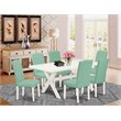 Pemberly Row 7-Piece X-Leg Dining Table Set in Pond Finish and Smoke Gray