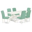 Pemberly Row 7-Piece X-Leg Dining Table Set in Pond Finish and Smoke Gray