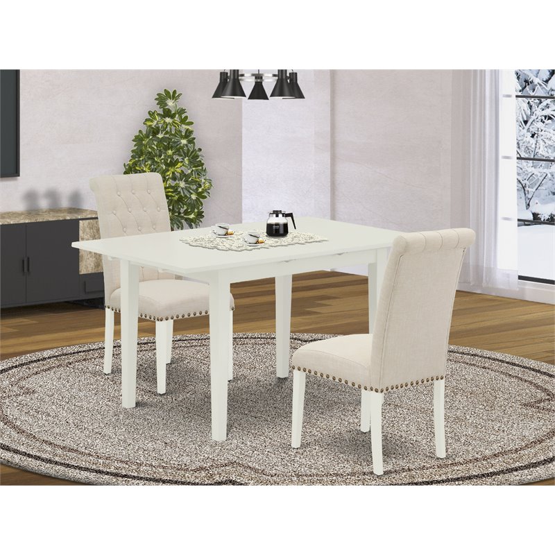 Pemberly Row 3-Piece White Wood Dining Set with Button Tufted Chairs