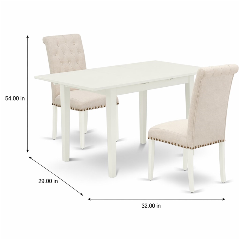 Pemberly Row 3-Piece White Wood Dining Set with Button Tufted Chairs