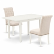 Pemberly Row 3-Piece White Wood Dining Set with Button Tufted Chairs