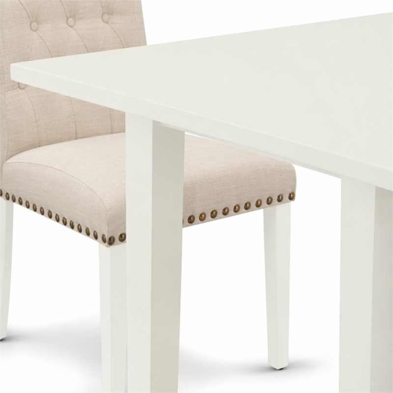 Pemberly Row 3-Piece White Wood Dining Set with Button Tufted Chairs