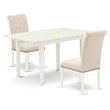 Pemberly Row 3-Piece White Wood Dining Set with Button Tufted Chairs