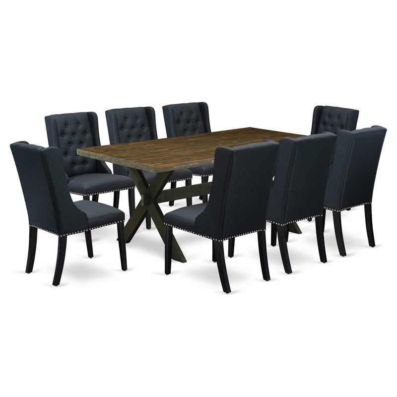 Pemberly Row X-Style 9-Piece Wood Dining Table Set in Black Finish