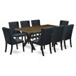 Pemberly Row X-Style 9-Piece Wood Dining Table Set in Black Finish