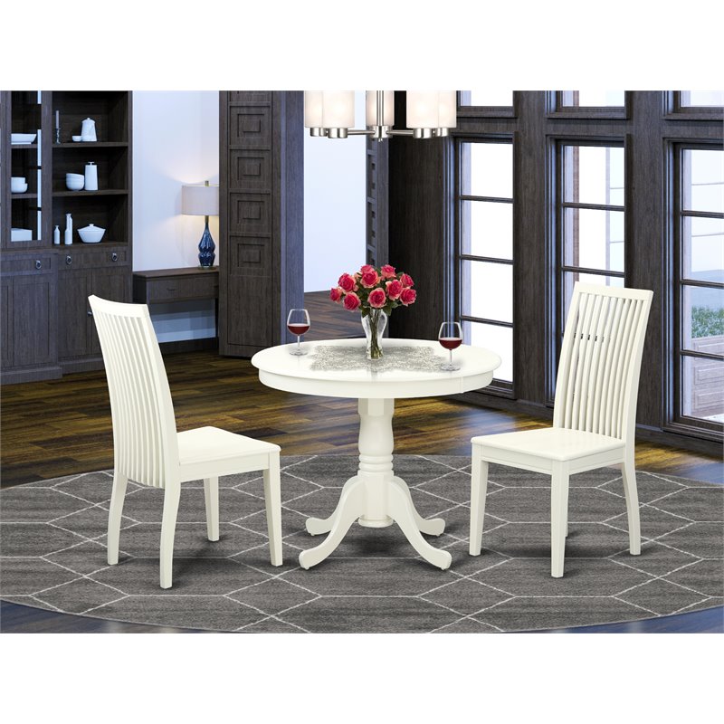 Pemberly Row 3-Piece Traditional Round Wood Dining Set in Linen White