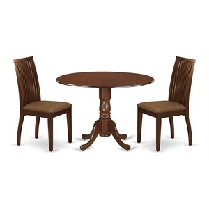 Pemberly Row 3-Piece Mahogany Dining Set with Fabric Seats