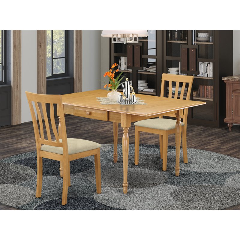 Pemberly Row 3-Piece Dining Set with Linen Seats in Oak Finish
