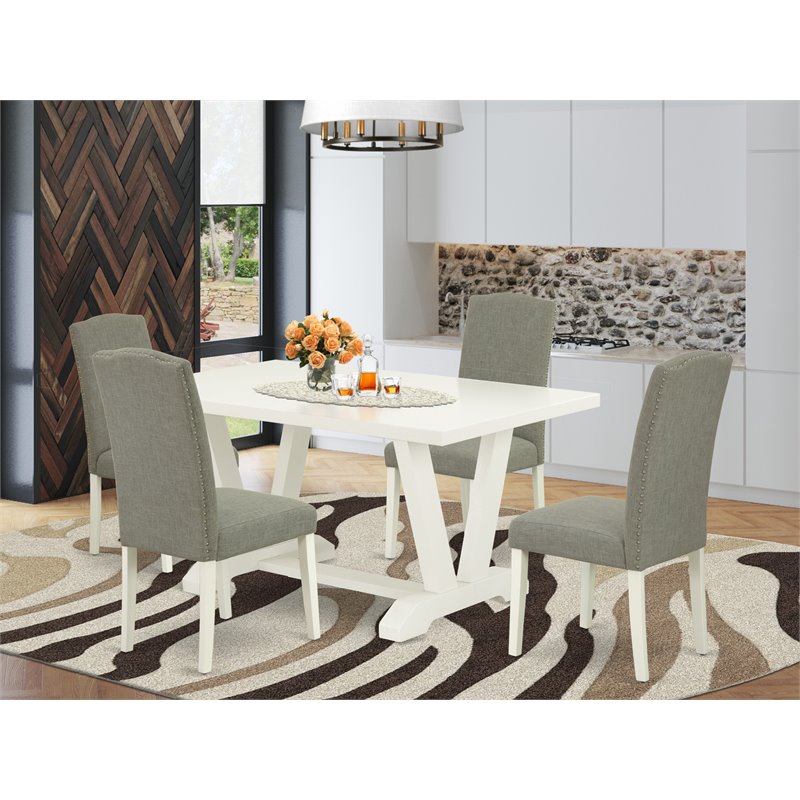 Pemberly Row 5-Piece Wood Dining Set in White/Dark Shitake Finish