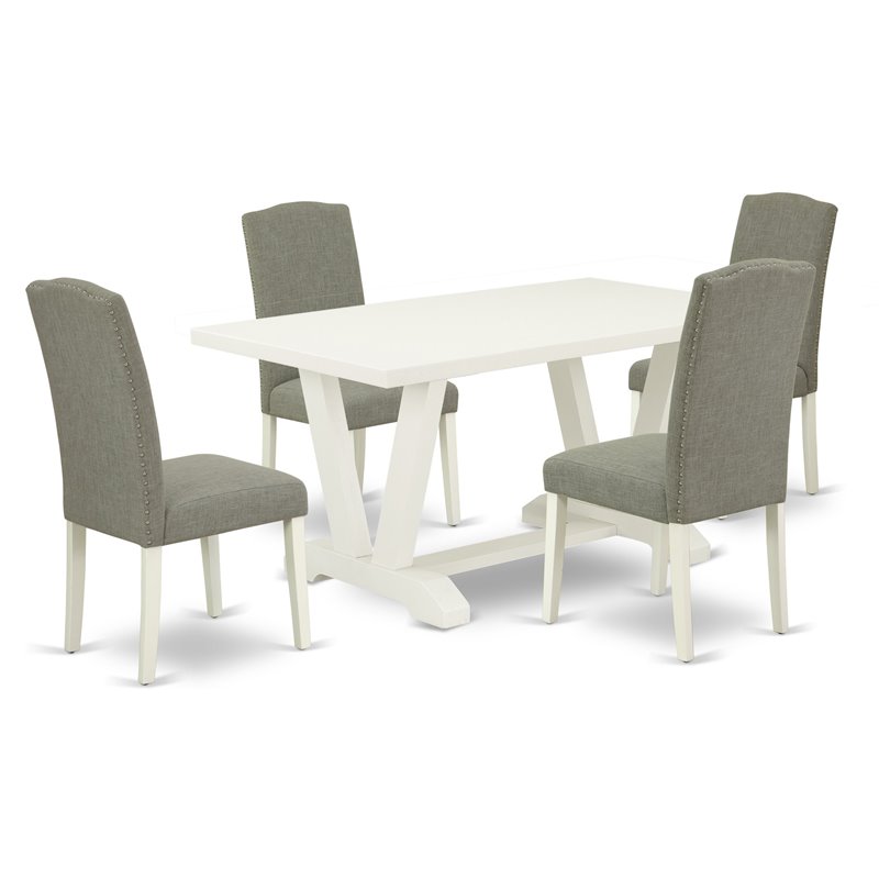 Pemberly Row 5-Piece Wood Dining Set in White/Dark Shitake Finish