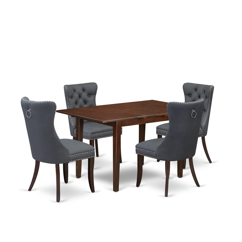 Pemberly Row 5-Piece Kitchen Table Set with Butterfly Leaf in Mahogany