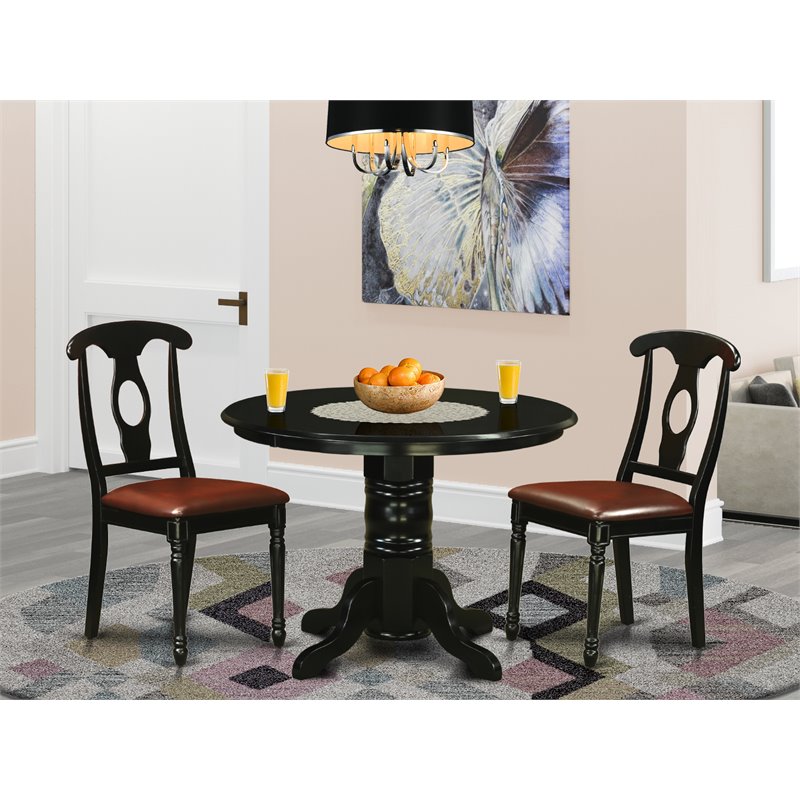 Pemberly Row 3-Piece Wood Dining Set with Round Table in Black Finish