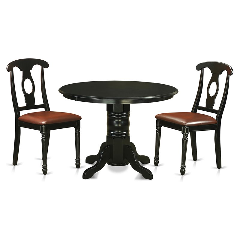 Pemberly Row 3-Piece Wood Dining Set with Round Table in Black Finish