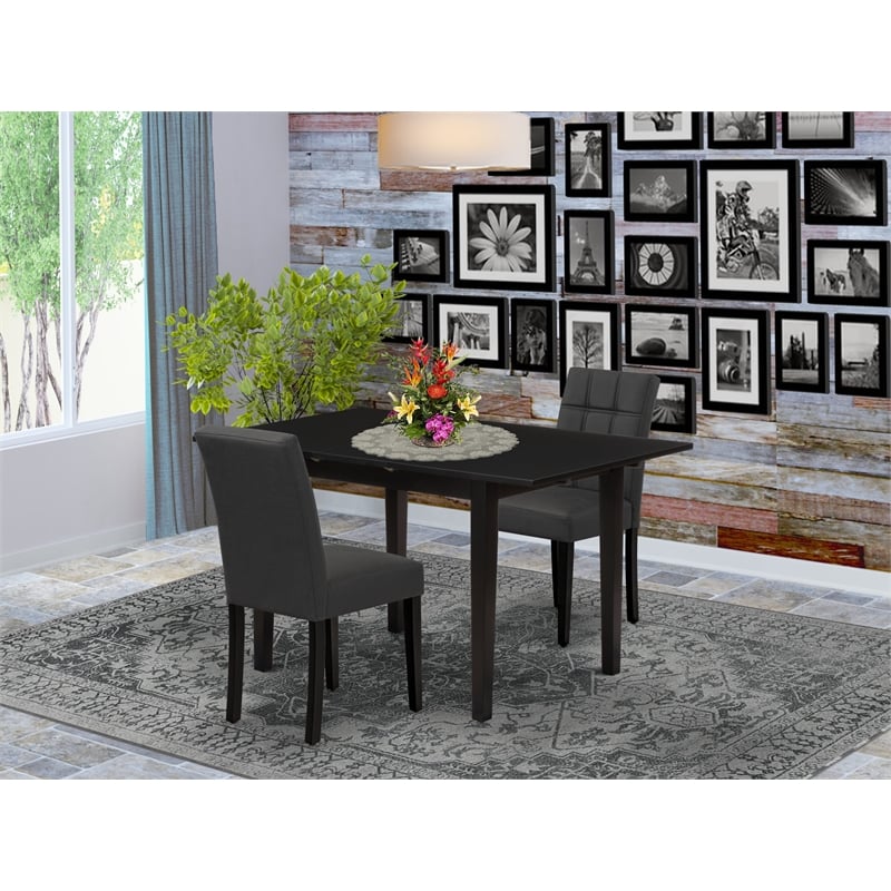 Pemberly Row 3-Piece Dining Table Set with Faux Leather Chairs in Black