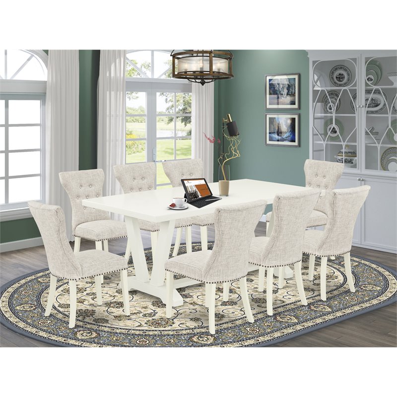 Pemberly Row 9-Piece Wood Kitchen Set in Linen White with Rubber Wood