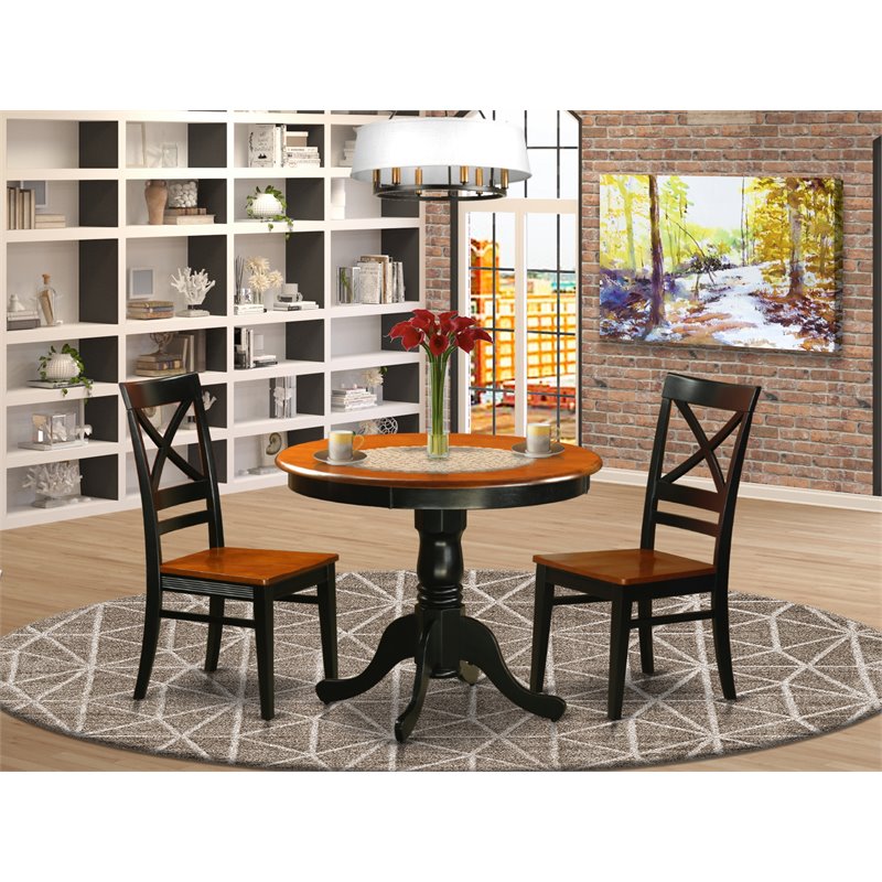 Pemberly Row 3-Piece Black/Cherry Dining Set with Wooden Chairs