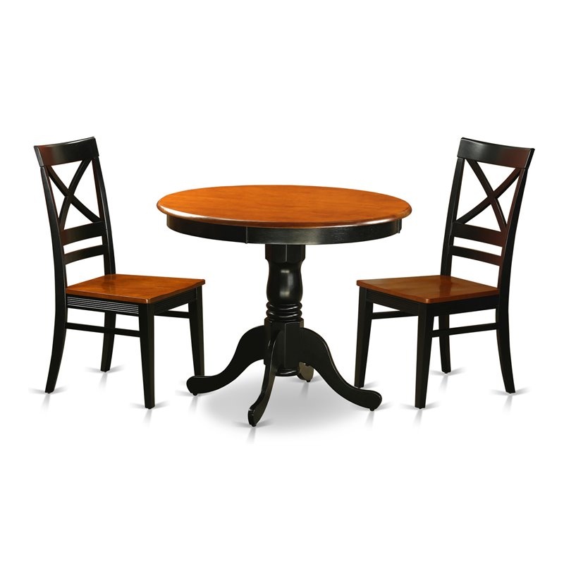 Pemberly Row 3-Piece Black/Cherry Dining Set with Wooden Chairs