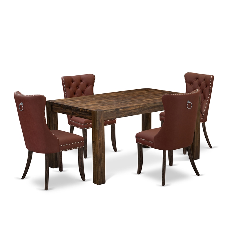 Pemberly Row 5-Piece Dining Table Set in Distressed Jacobean Wood