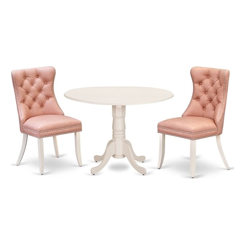 Pemberly Row 3-Piece Round Dining Set in Linen White and Beige Red