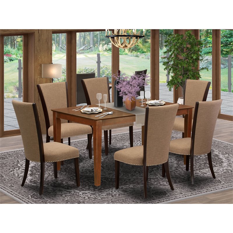 Pemberly Row 7-Piece Wood Dining Set with Mahogany Table & Light Sable Chairs