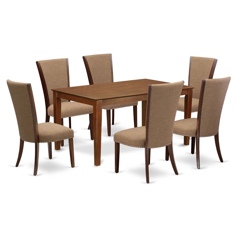 Pemberly Row 7-Piece Wood Dining Set with Mahogany Table & Light Sable Chairs