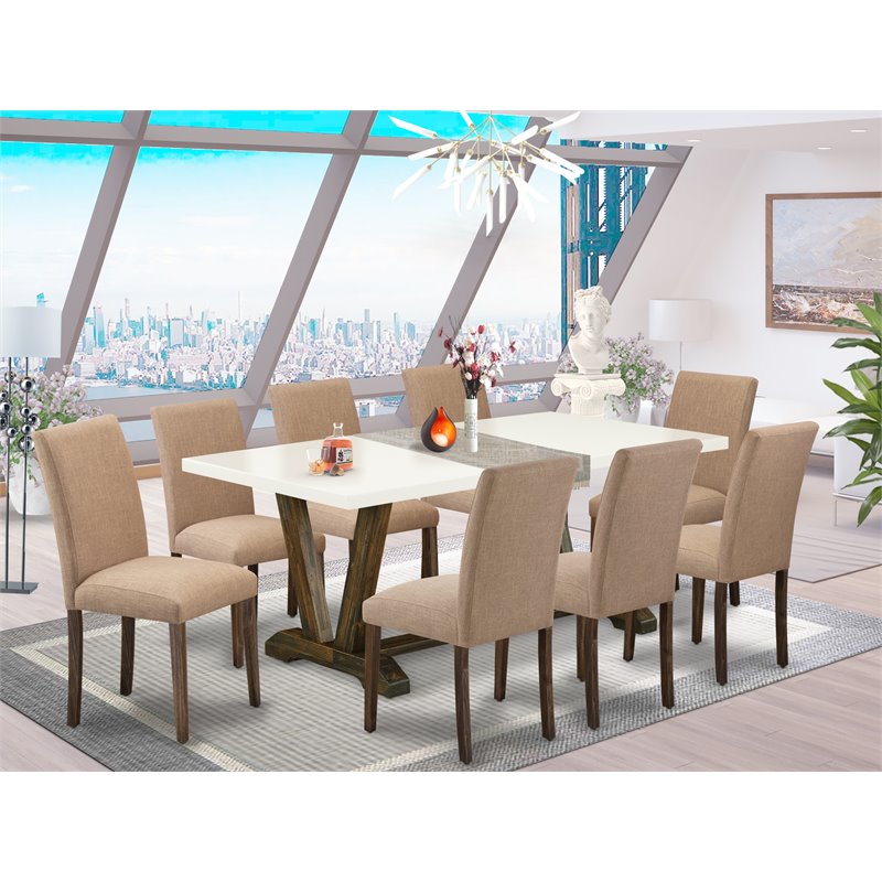 Pemberly Row 9-Piece Wood Dining Set in Linen White and Distressed Jacobean