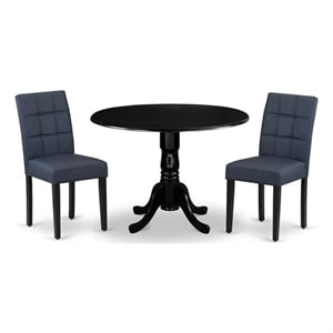 Pemberly Row 3-Piece Dining Set with Dropleaf Table and Dark Navy Chairs