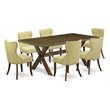 Pemberly Row 7-Piece Rectangular Dining Set with Parson Chairs in Limelight