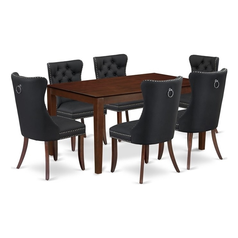 Pemberly Row 7-Piece Dining Room Set in Mahogany/Dark Gray Wood