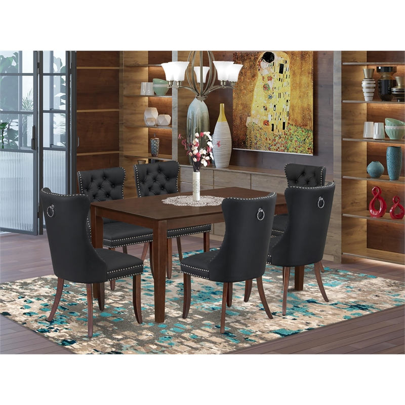 Pemberly Row 7-Piece Dining Room Set in Mahogany/Dark Gray Wood