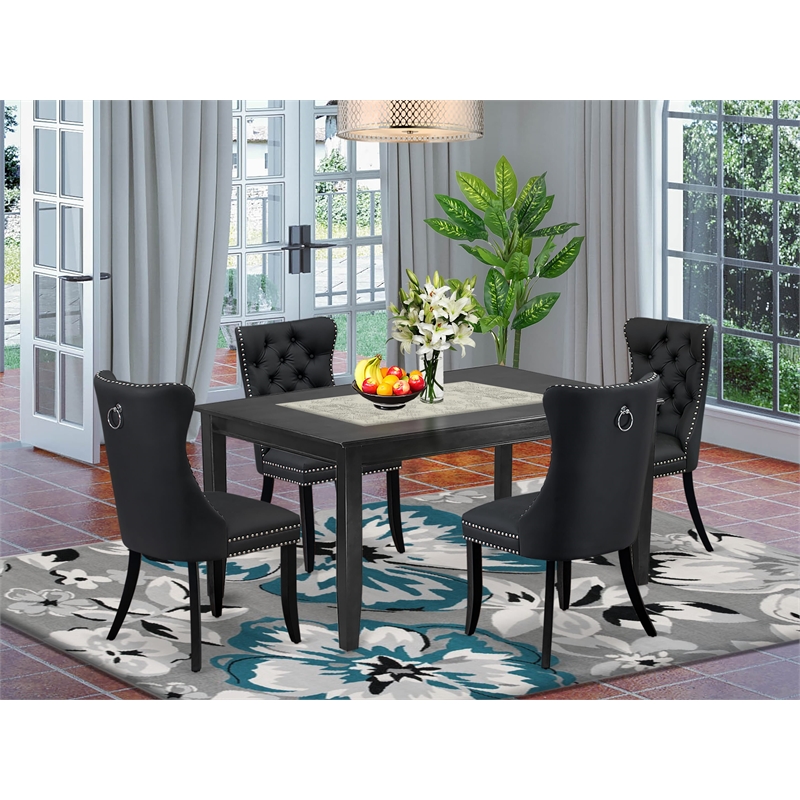 Pemberly Row 5-Piece Kitchen Table Set in Black/Dark Gray Faux Leather
