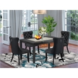 Pemberly Row 5-Piece Kitchen Table Set in Black/Dark Gray Faux Leather