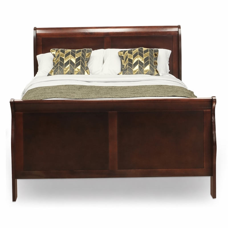 Pemberly Row Louis Philippe Wood Queen Bed in Walnut