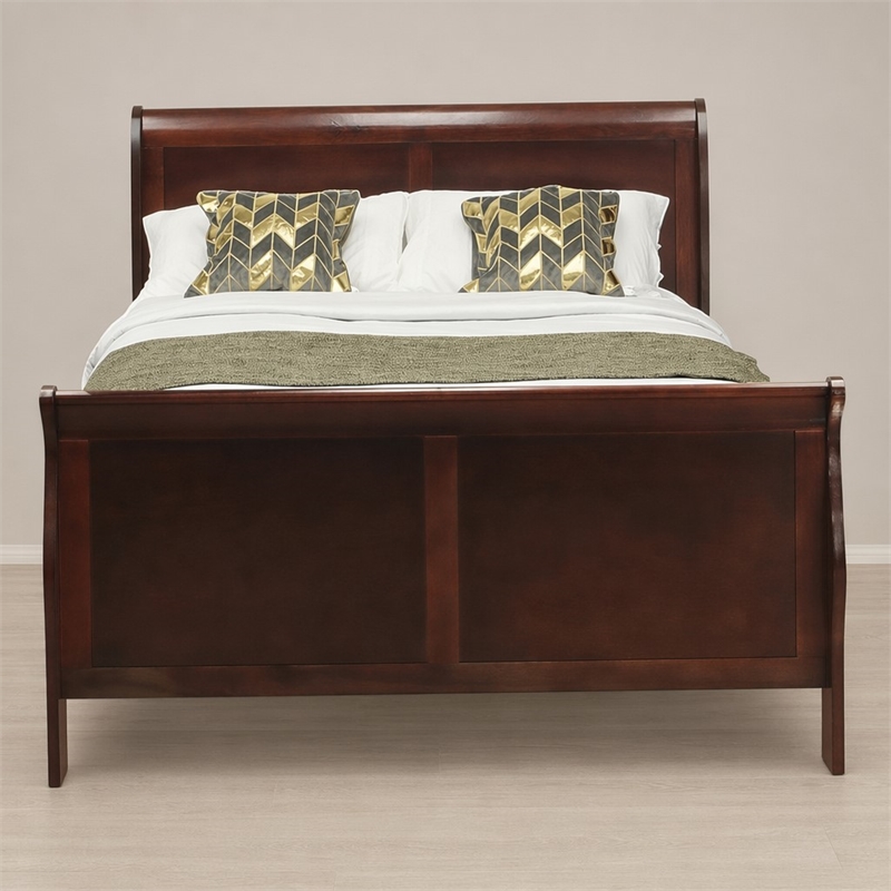 Pemberly Row Louis Philippe Wood Queen Bed in Walnut