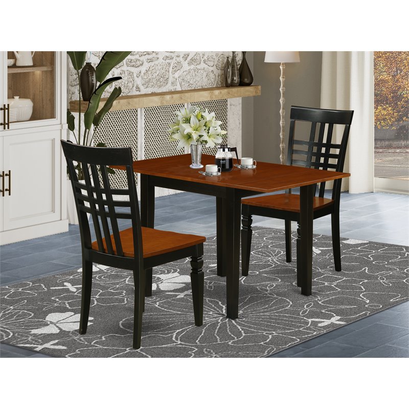 Pemberly Row 3-Piece Dining Set with Panel Back in Black and Cherry