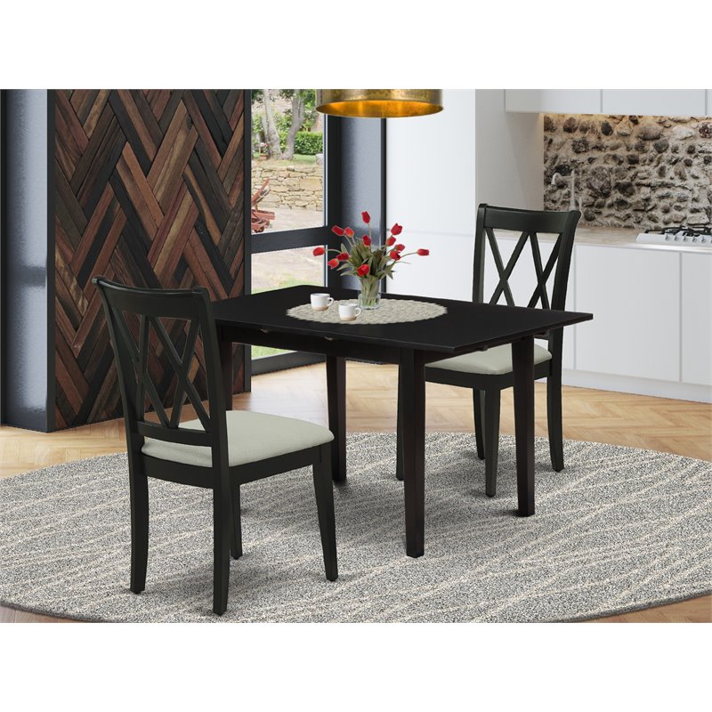 Pemberly Row 3-Piece Wood Dining Set with X-Back Black Chairs