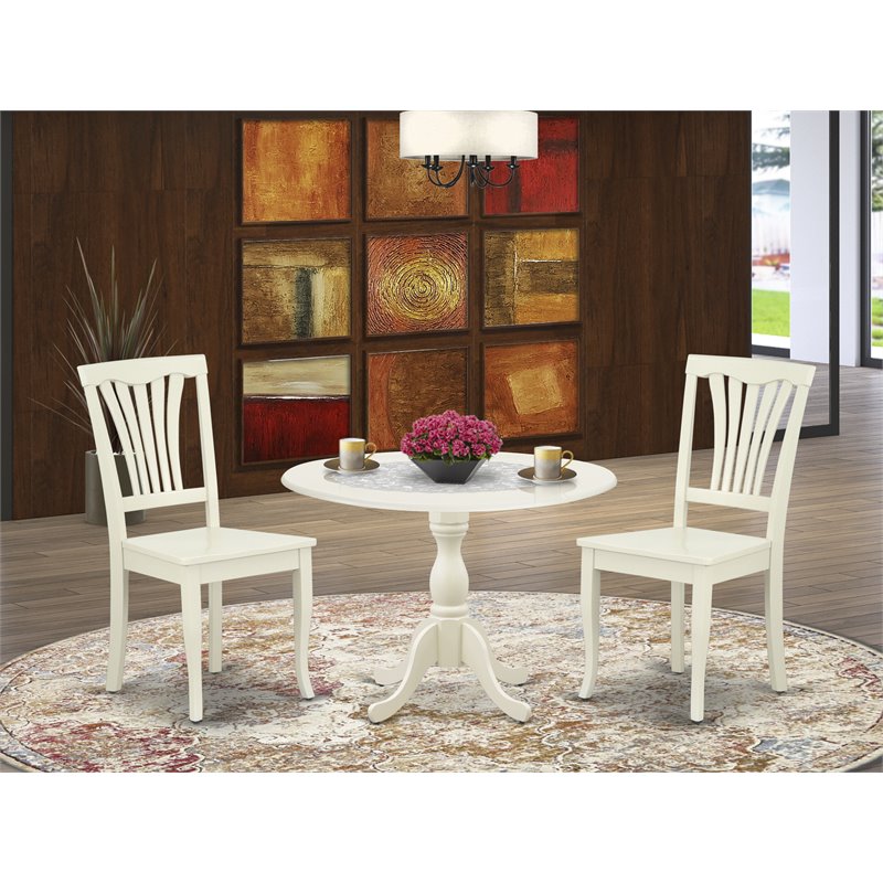 Pemberly Row Dublin 3-Piece Wood Dining Set in White Finish