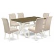Pemberly Row X-Style 7-Piece Wood Dining Set in Cream/Distressed Jacobean