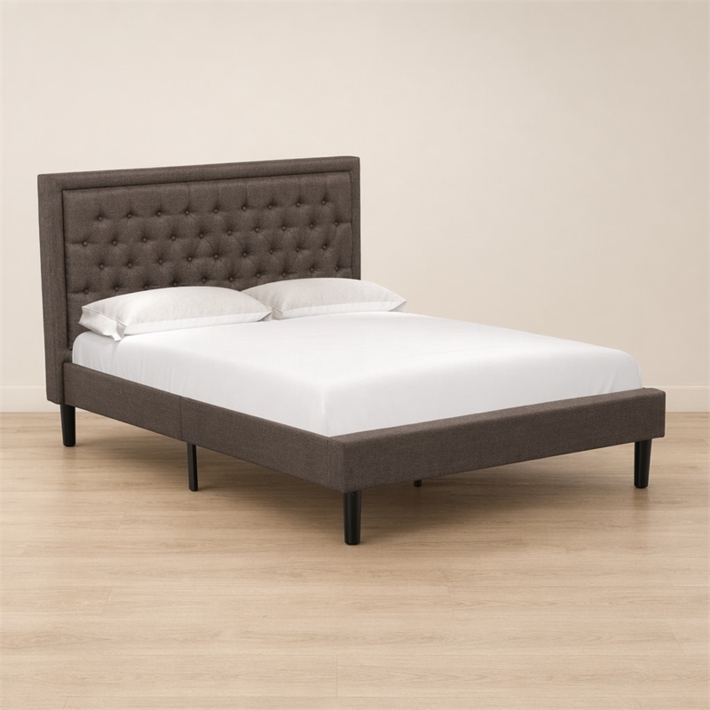 Pemberly Row Kendall Queen Wood Bed Frame with Brown Finish