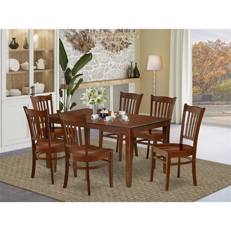 Pemberly Row Capri 7-Piece Wood Dining Room Set in Mahogany