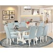 Pemberly Row 9-Piece Wood Dining Table Set with Blue Upholstered Chairs