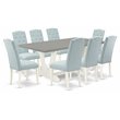 Pemberly Row 9-Piece Wood Dining Table Set with Blue Upholstered Chairs