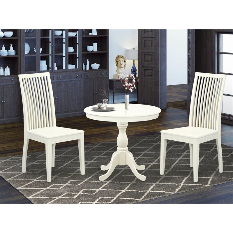 Pemberly Row 3-Piece Wood Dining Set with Slatted Back Chairs in White