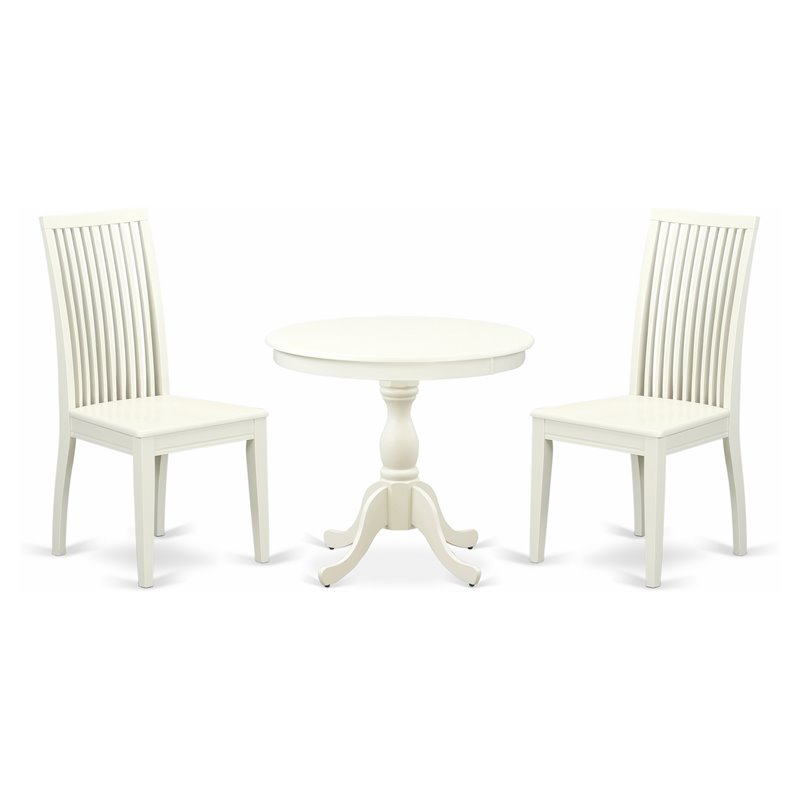 Pemberly Row 3-Piece Wood Dining Set with Slatted Back Chairs in White