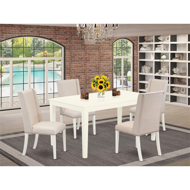 Pemberly Row 5-Piece Wood Dining Set with Parsons Chairs in Linen White