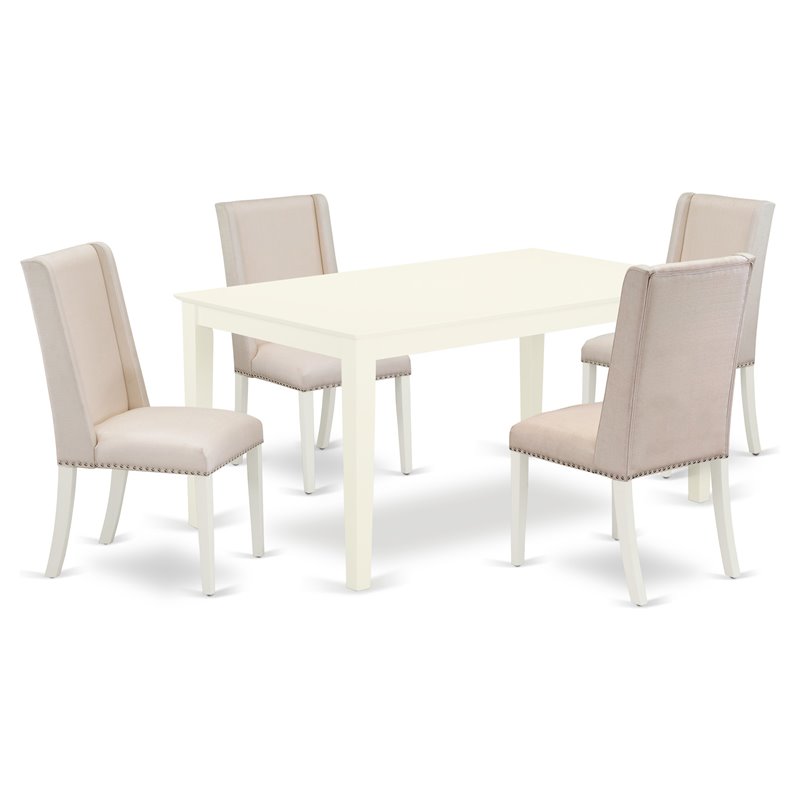 Pemberly Row 5-Piece Wood Dining Set with Parsons Chairs in Linen White