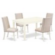Pemberly Row 5-Piece Wood Dining Set with Parsons Chairs in Linen White