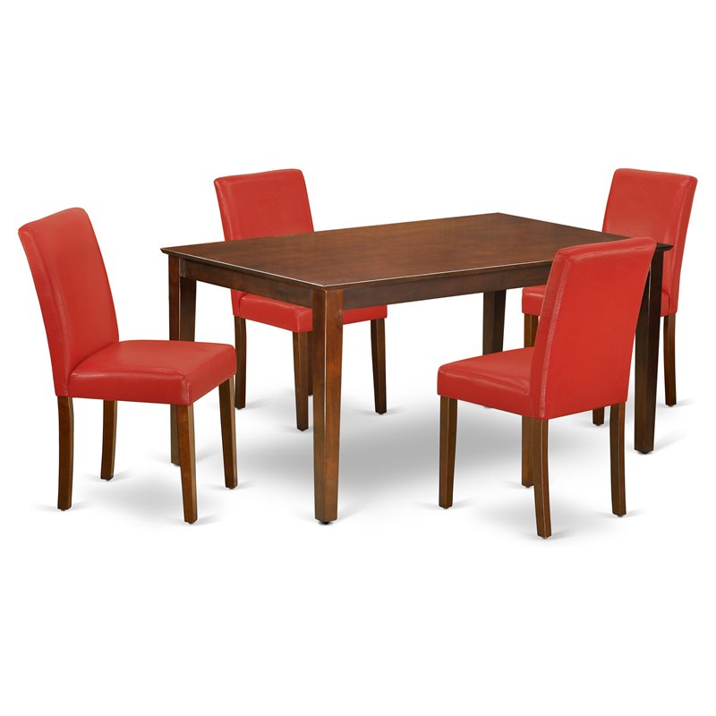 Pemberly Row 5-Piece Wood Dining Set with Mahogany Table and Red Chairs
