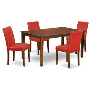 Pemberly Row 5-Piece Wood Dining Set with Mahogany Table and Red Chairs