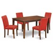 Pemberly Row 5-Piece Wood Dining Set with Mahogany Table and Red Chairs